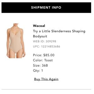 NWT Wacoal Slimming Slenderness Bodysuit 36B